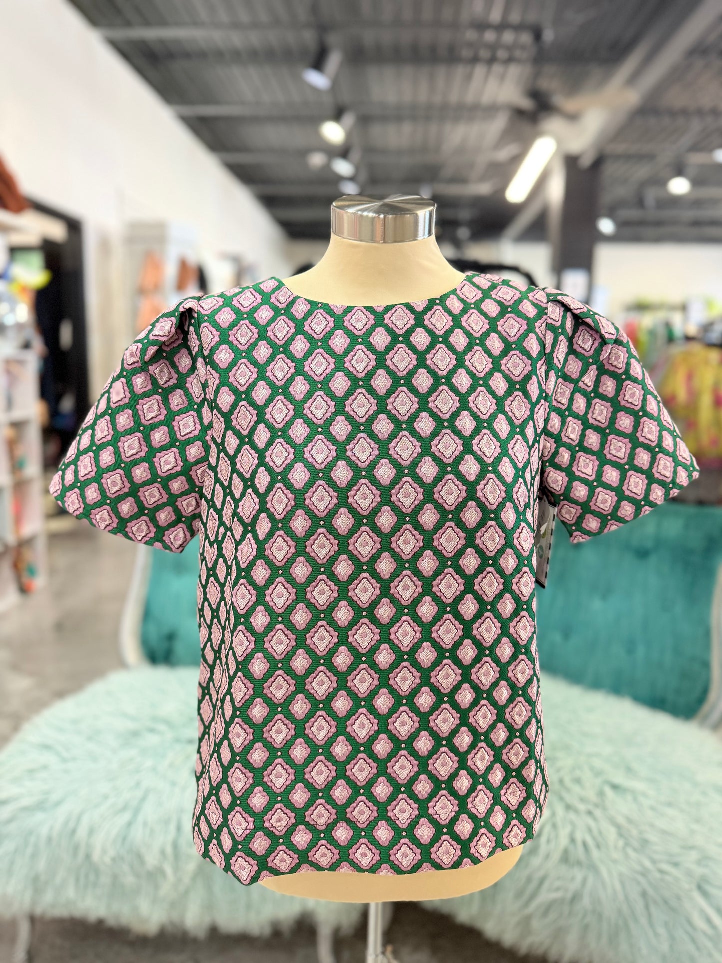 Green/Pink Trellis Top