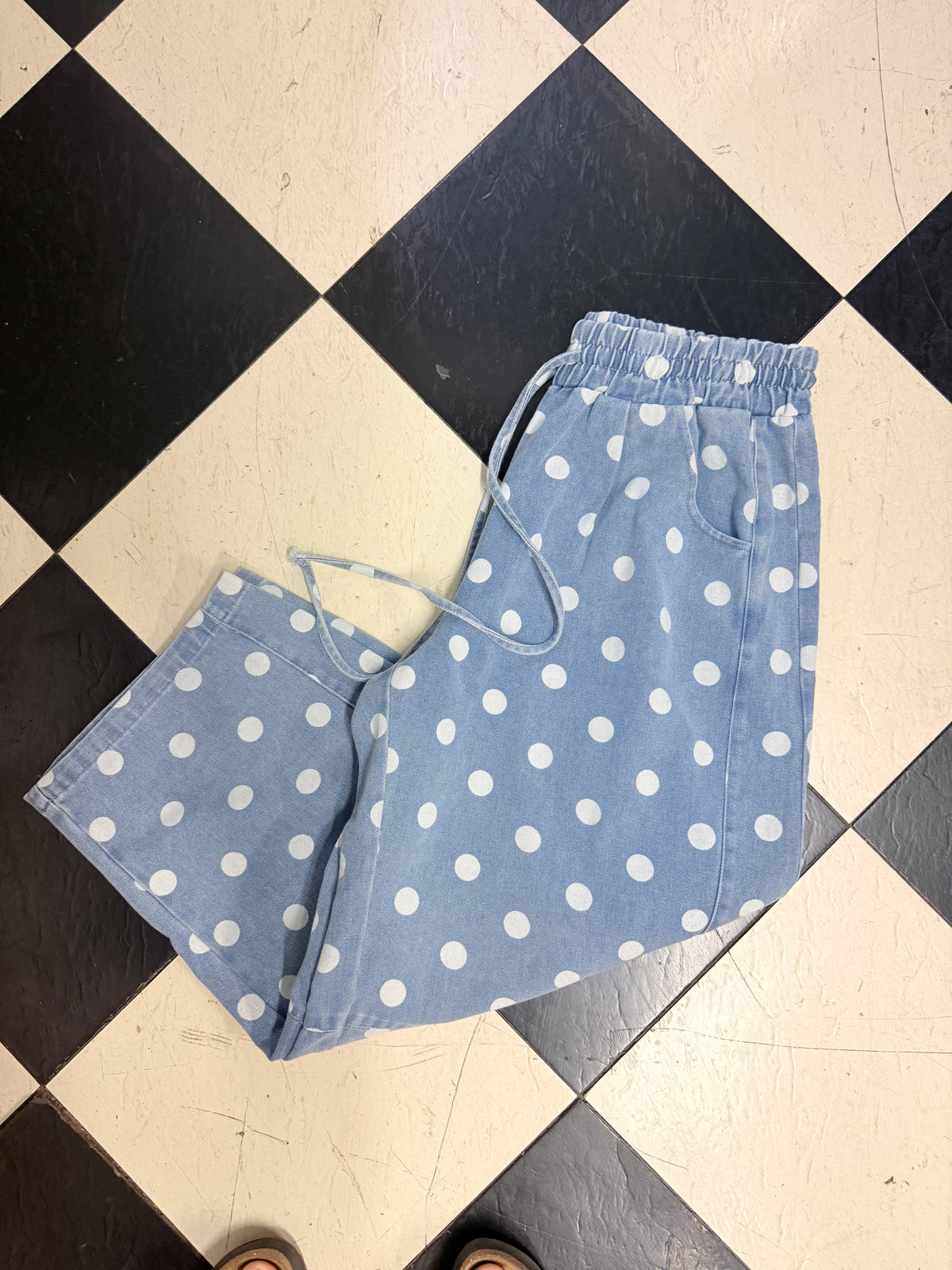 Polka Dot Denim Barrel Pants