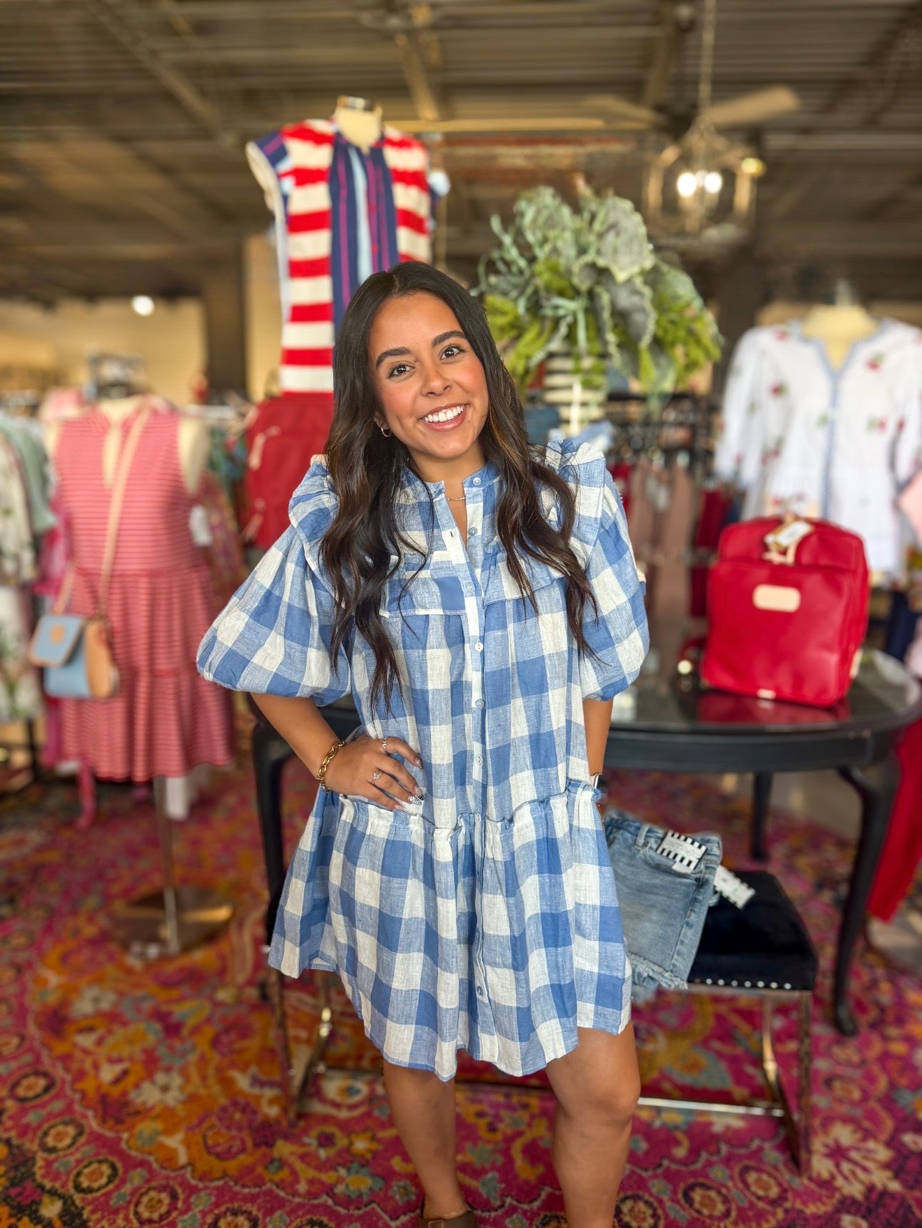 Blue Buffalo Check Ruffle Dress