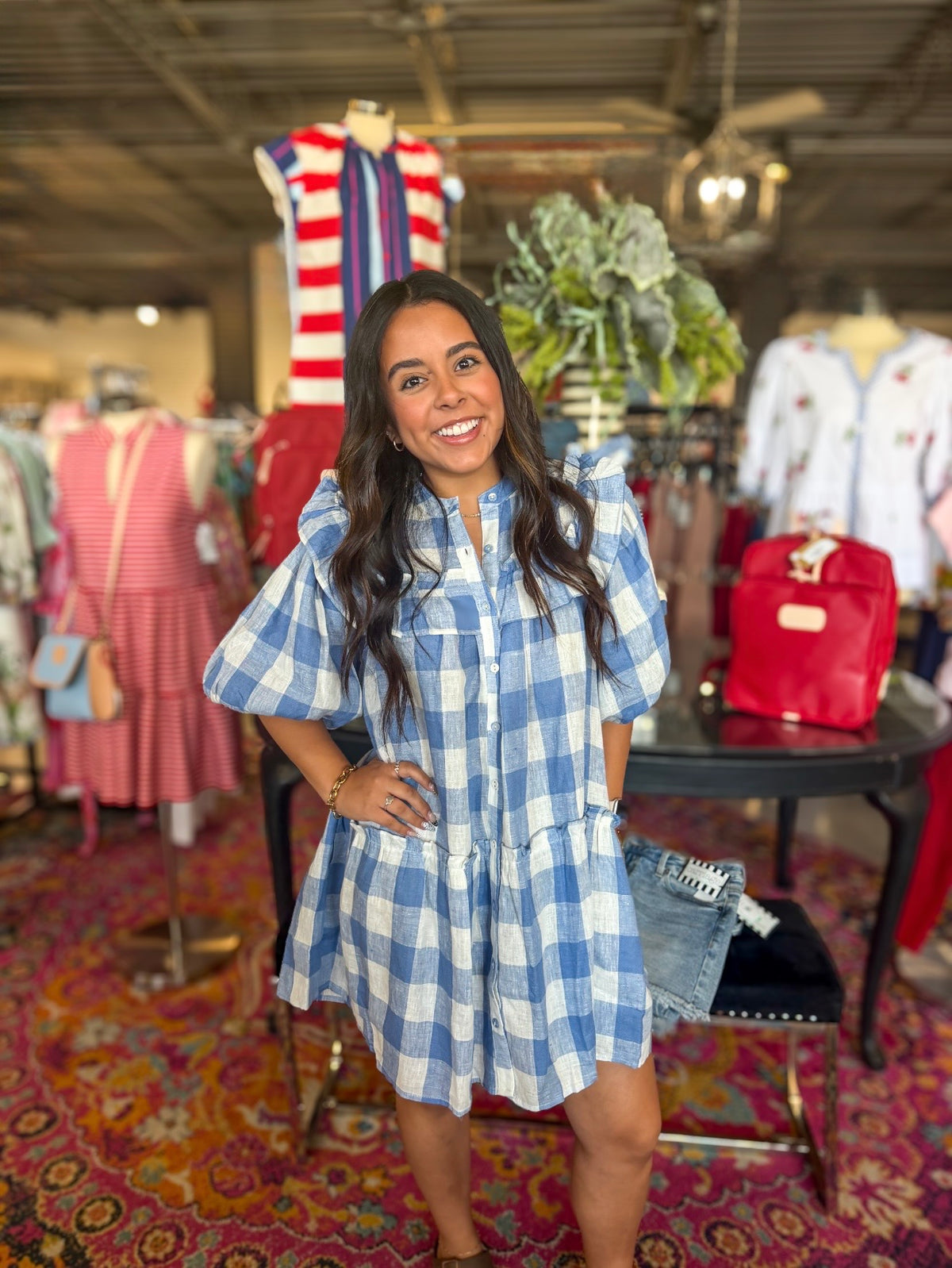 Blue Buffalo Check Ruffle Dress