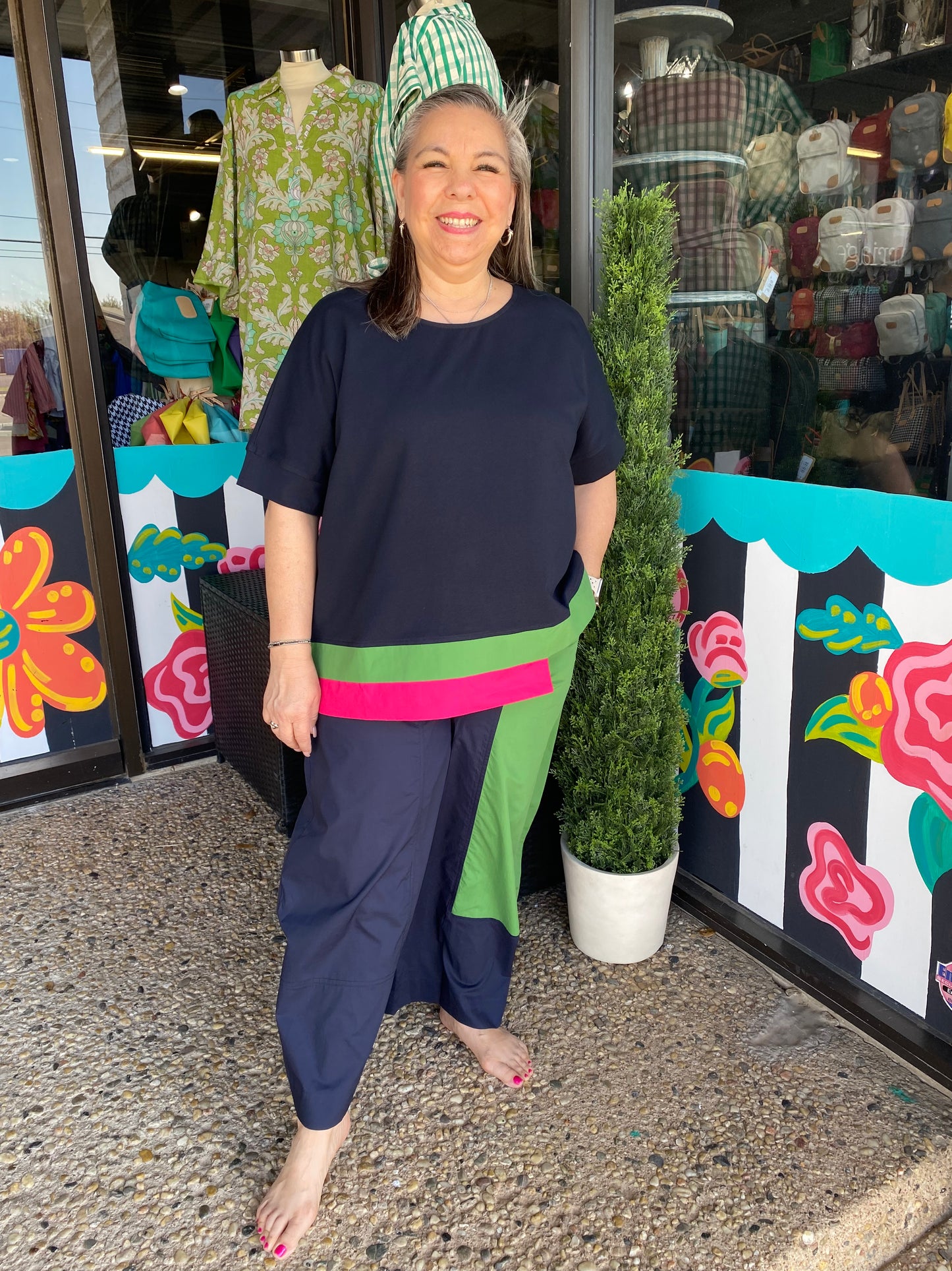 Navy Multi Color Pants