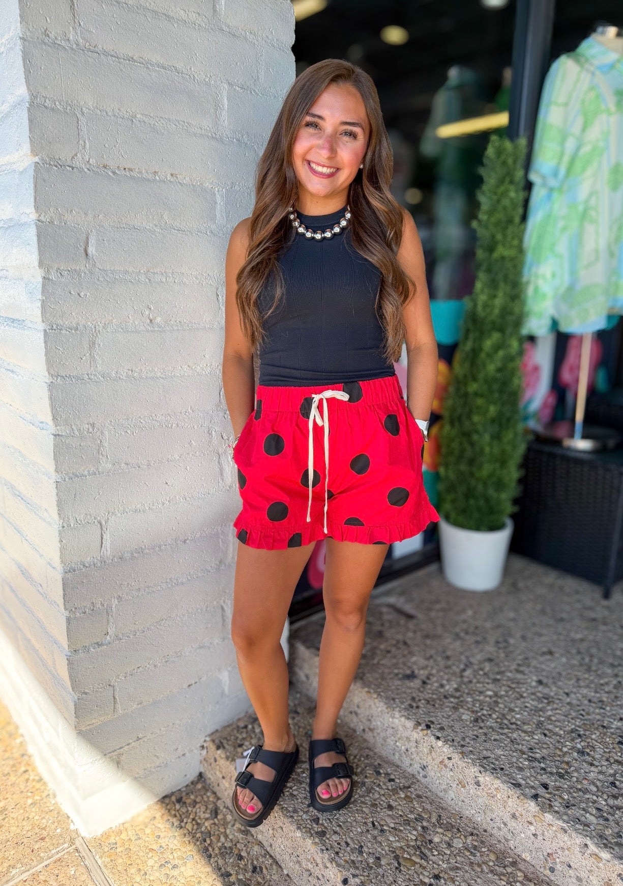 Red/Black Gameday Ruffle Hem Shorts