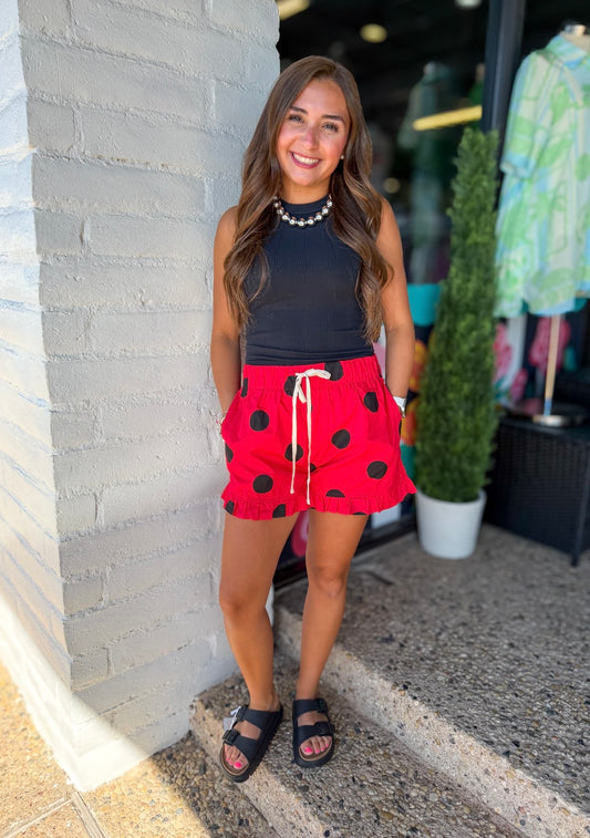 Red/Black Gameday Ruffle Hem Shorts