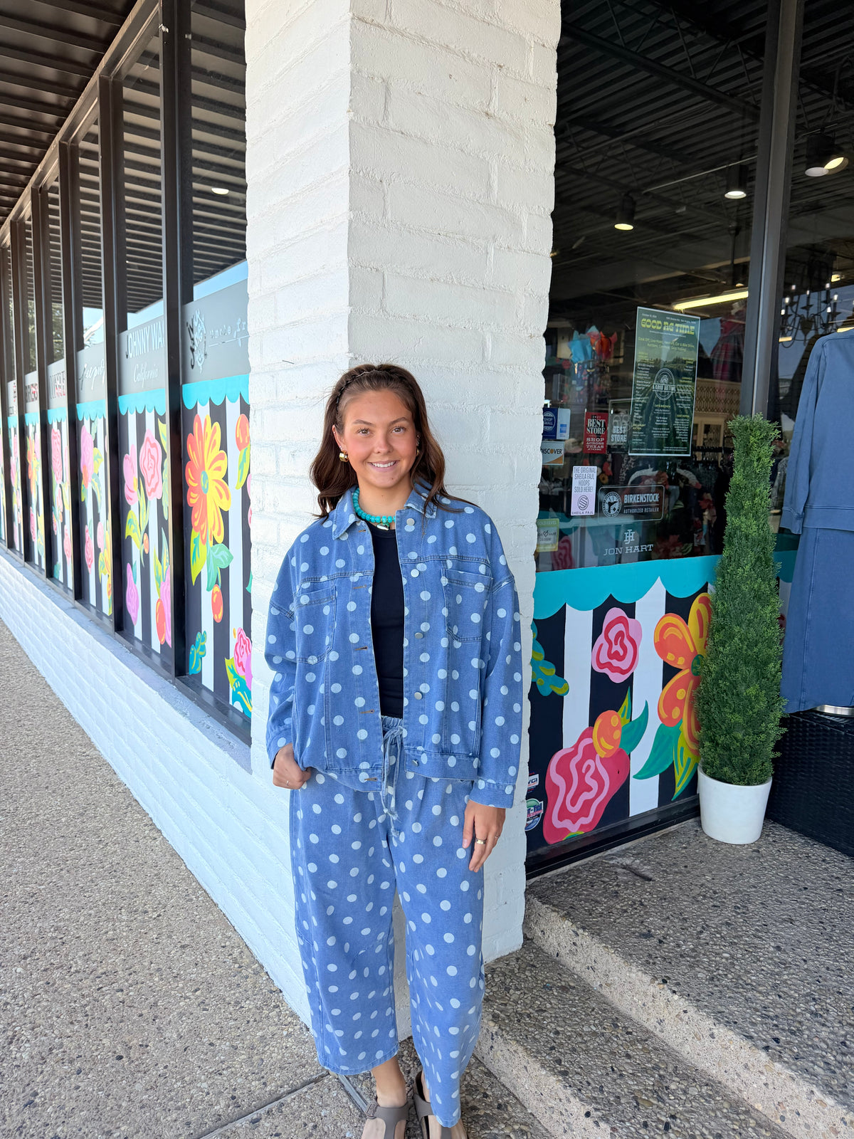 Polka Dot Denim Barrel Pants