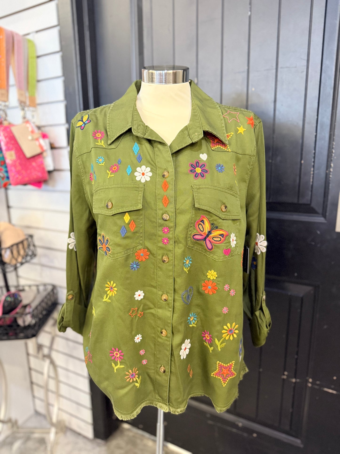 Olive Green Embroidered Top