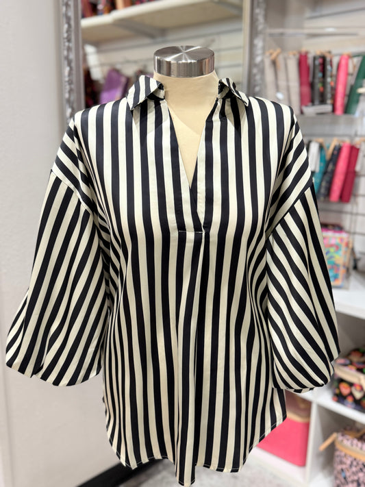 Black & White Striped Silky Top