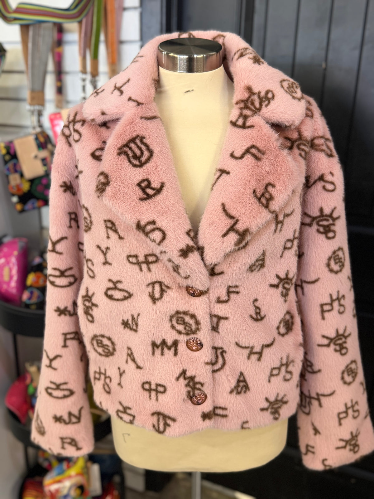 Pink Branded Fur Jacket