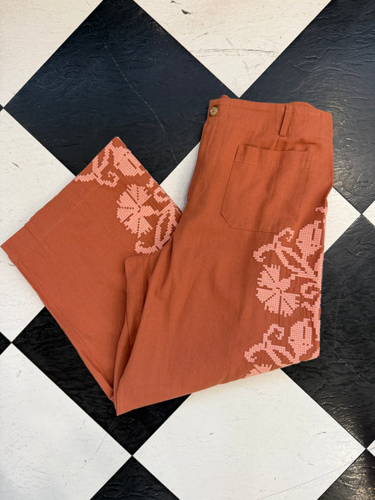 Rust/Peach Embroidered Sides Pants