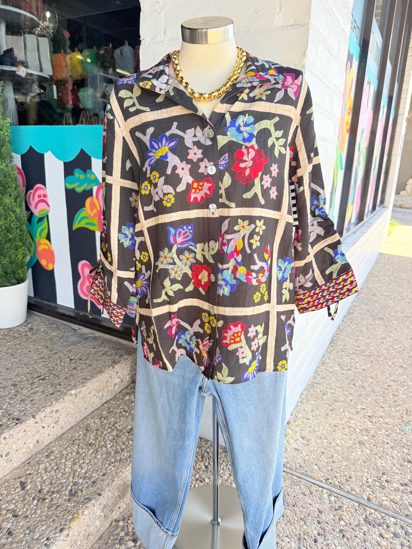 Black Floral Print Top