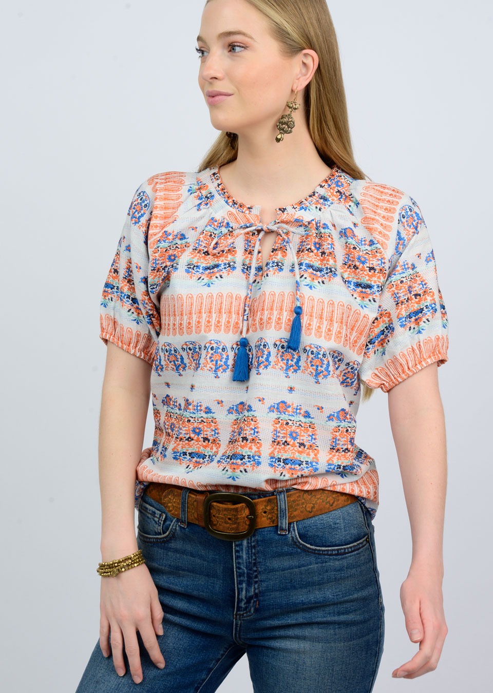 Jacquard Peasant Top