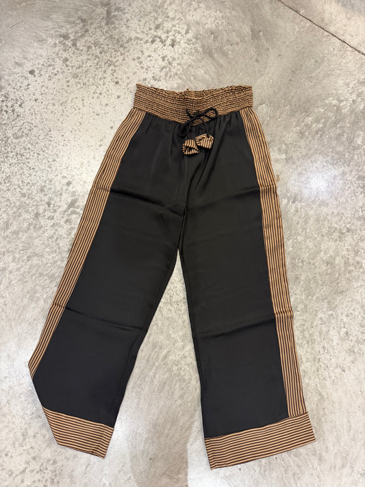 Black & Brown Satin Striped Pants