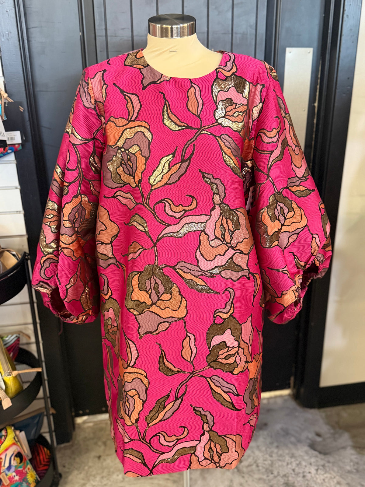 Pink Metallic Brocade Dress