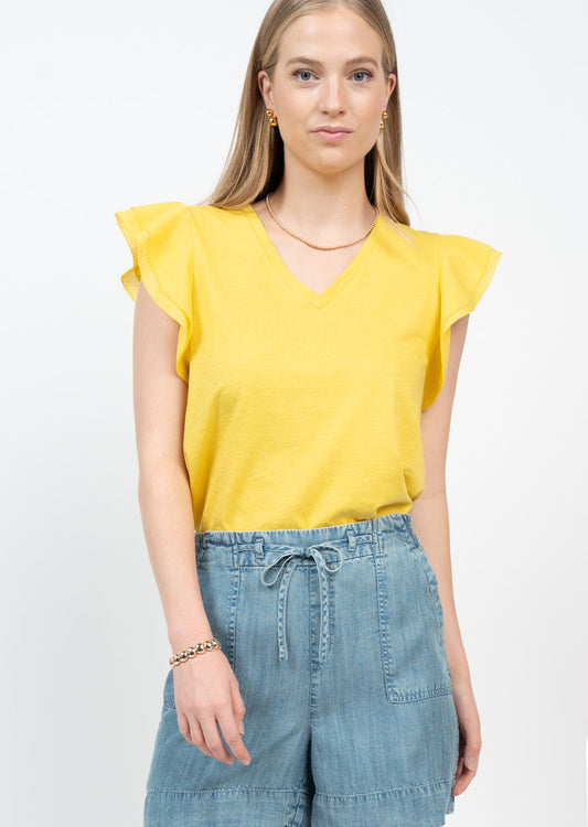 Vneck Flounce Sleeve Top - Mustard