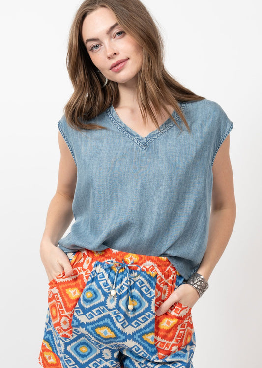 Chambray V-Neck Tee