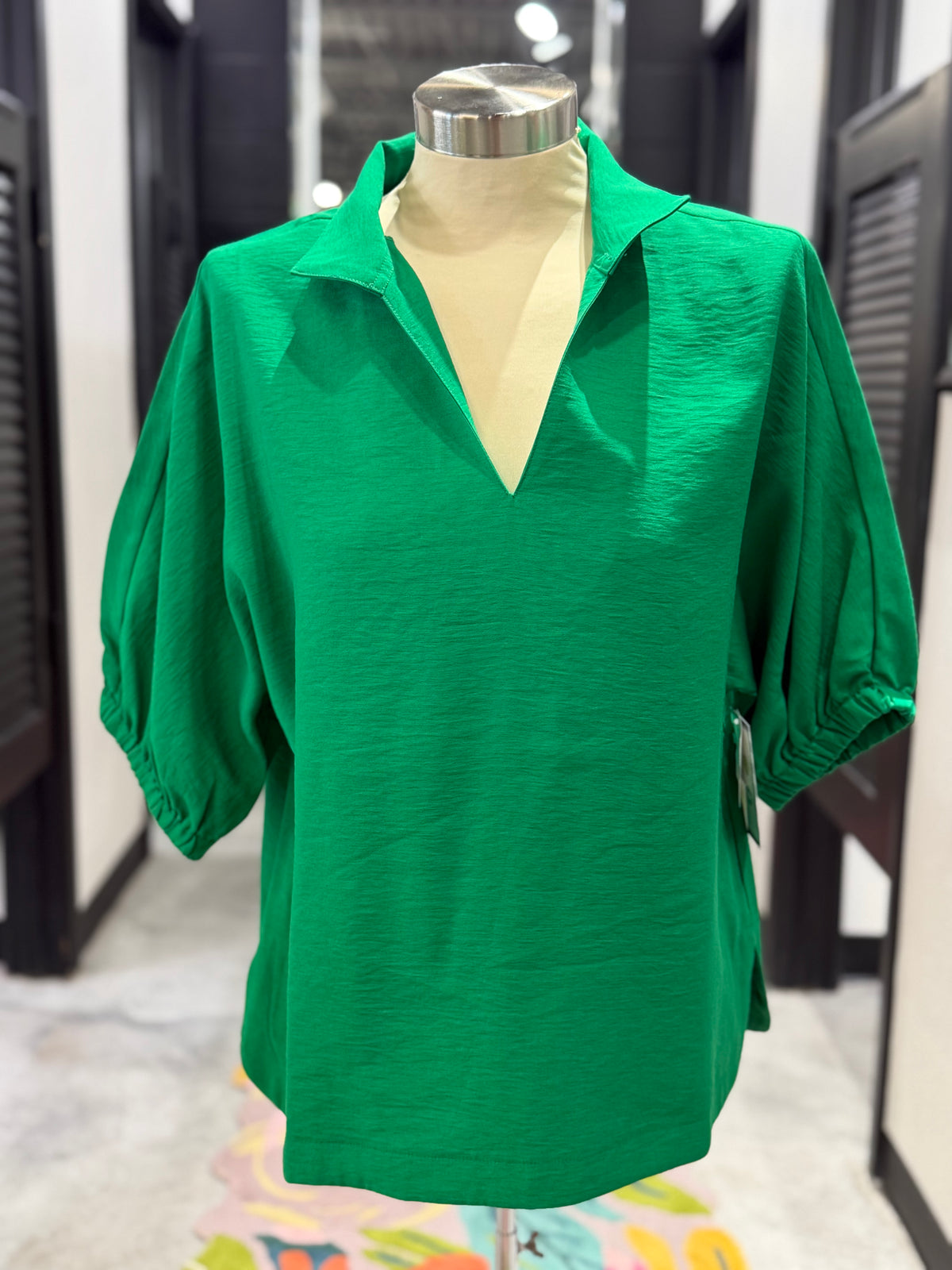 Green Collar Top Blouse