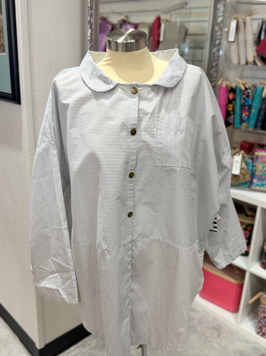 White Striped Deco Double Snap Top