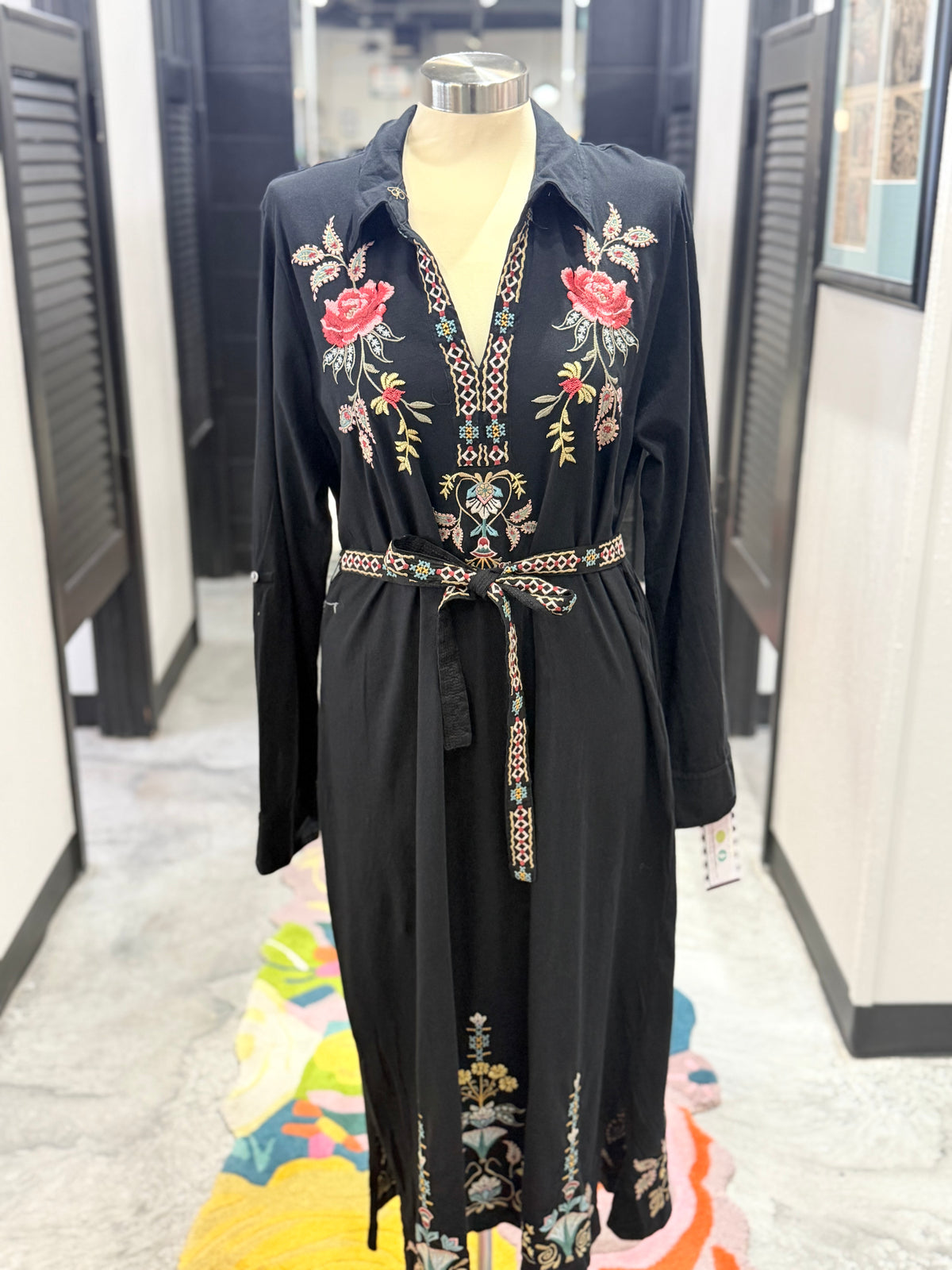 Black Anya Emb. Henley Dress