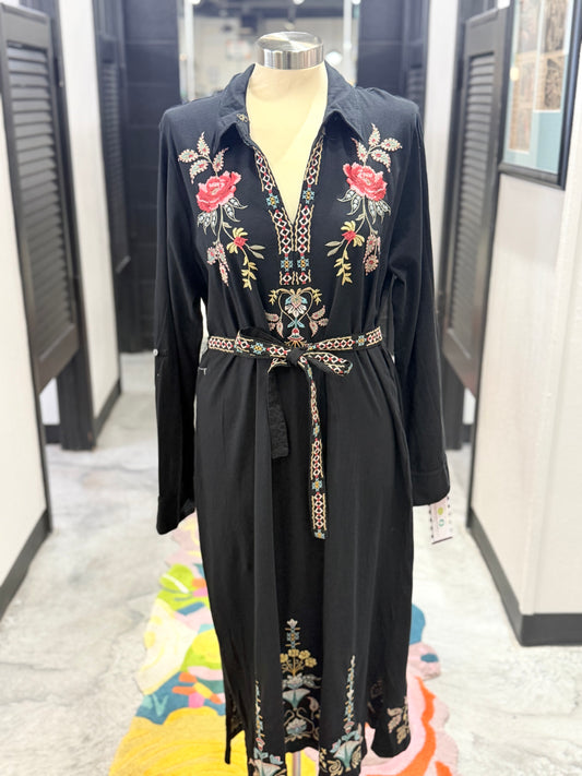 Black Anya Emb. Henley Dress