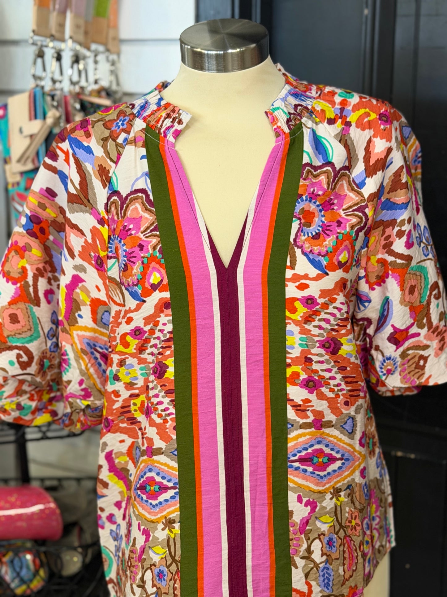 Pink Multicolor Puff Sleeve Top