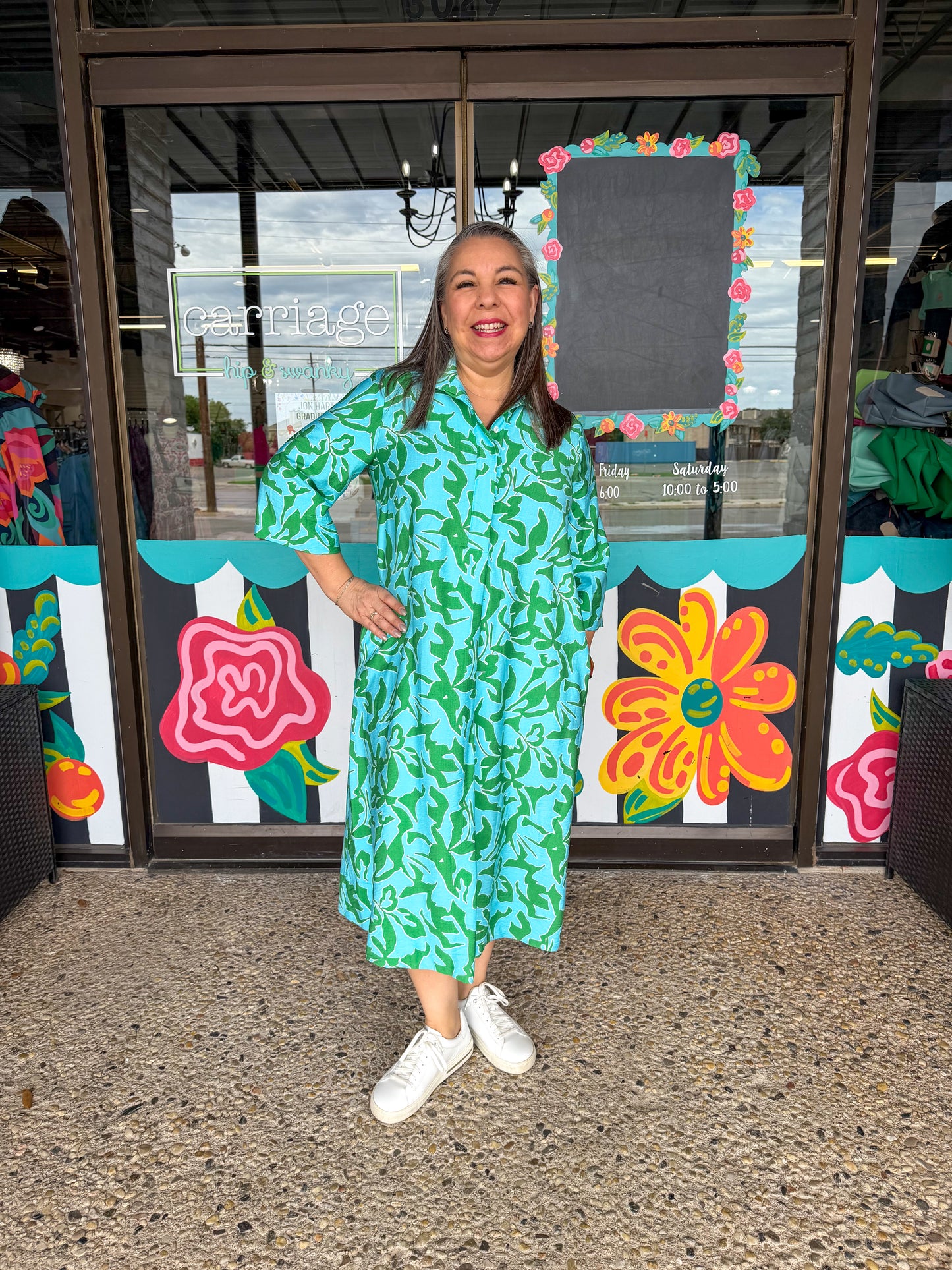 Green/Aqua Midi Swing Dress