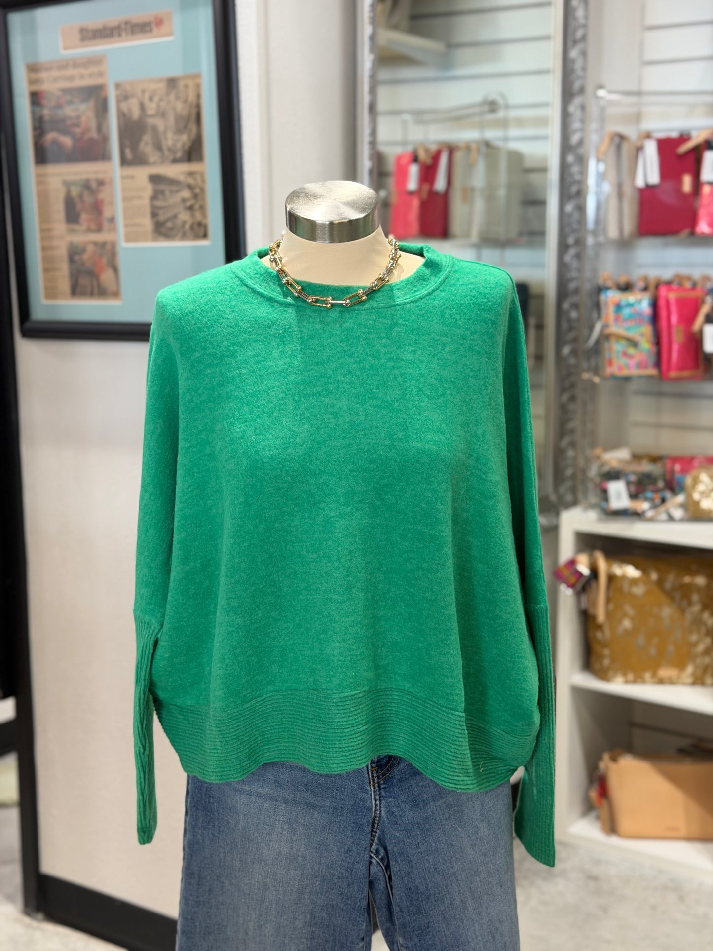 Green Dolman Sleeve Sweater
