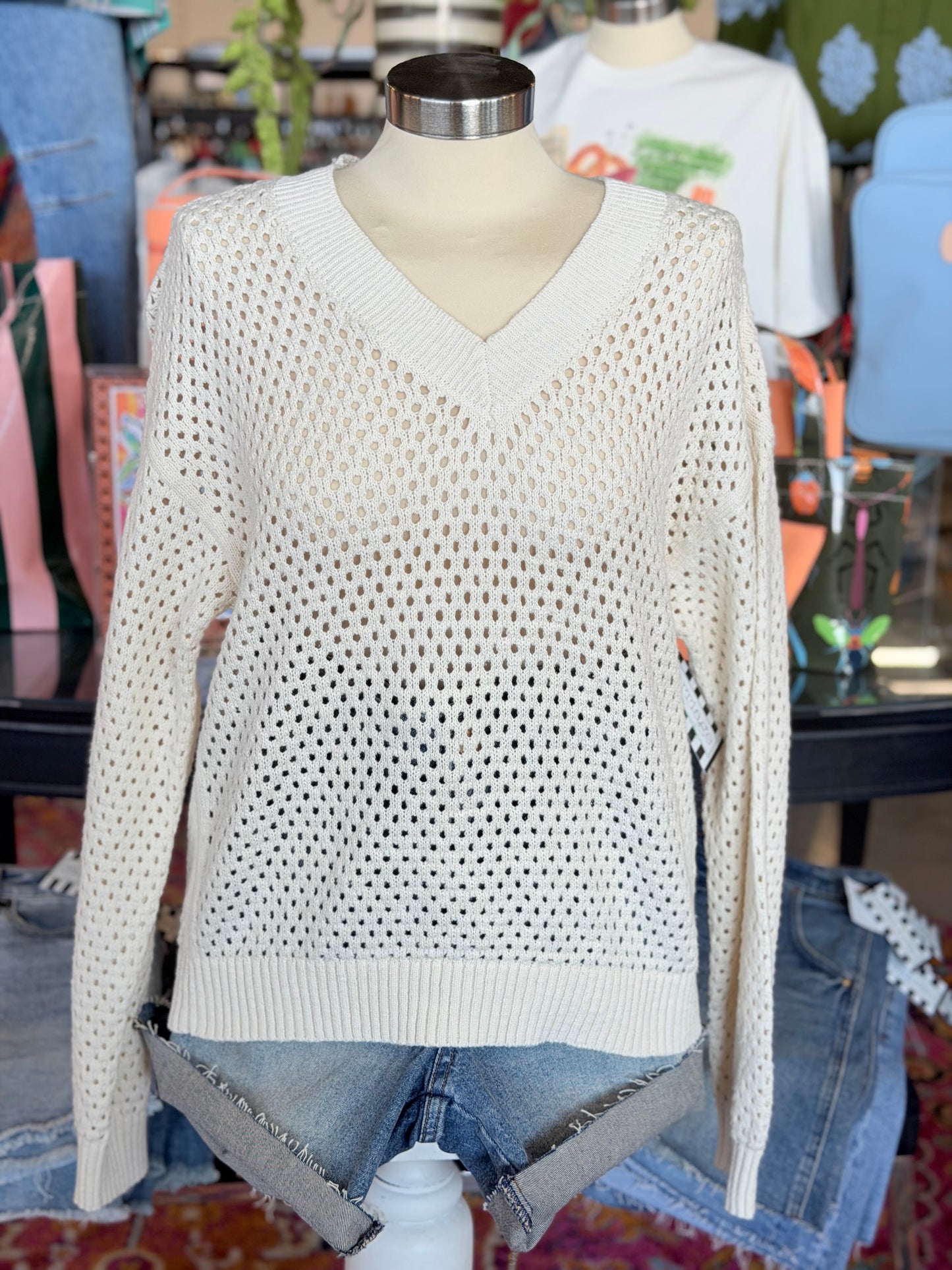 Cream Emerson Crochet Sweater
