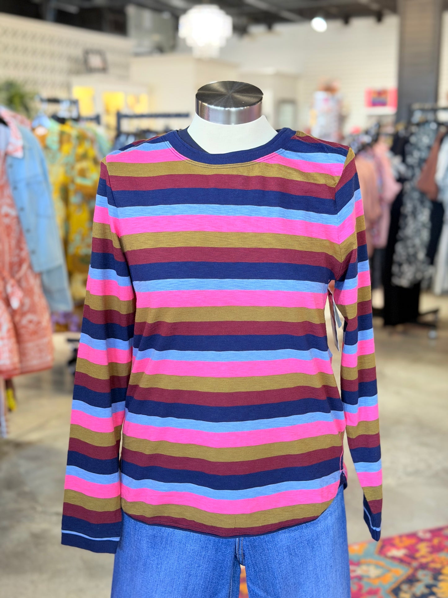 Navy Multi Striped LS Tee