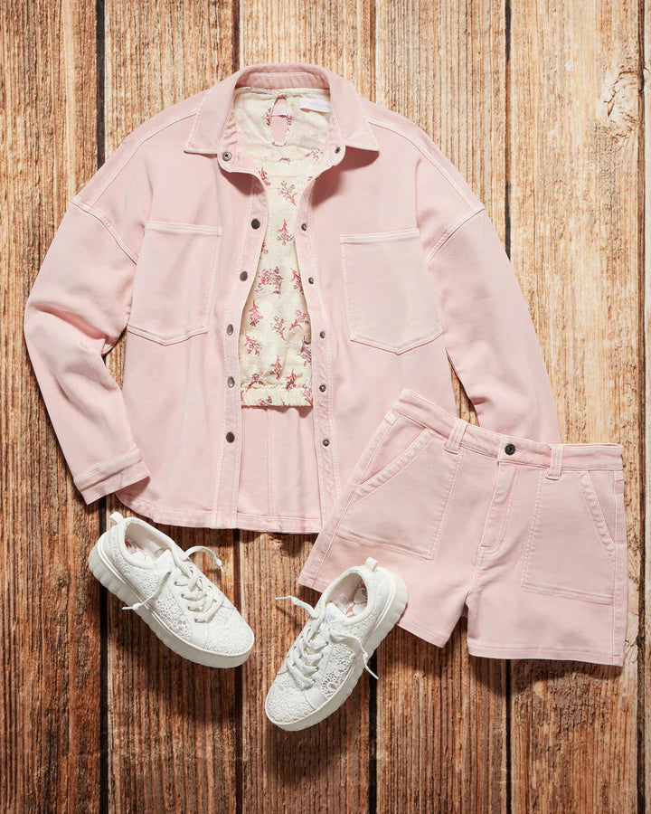 Blush Pink Double Pocket Shirt Jacket
