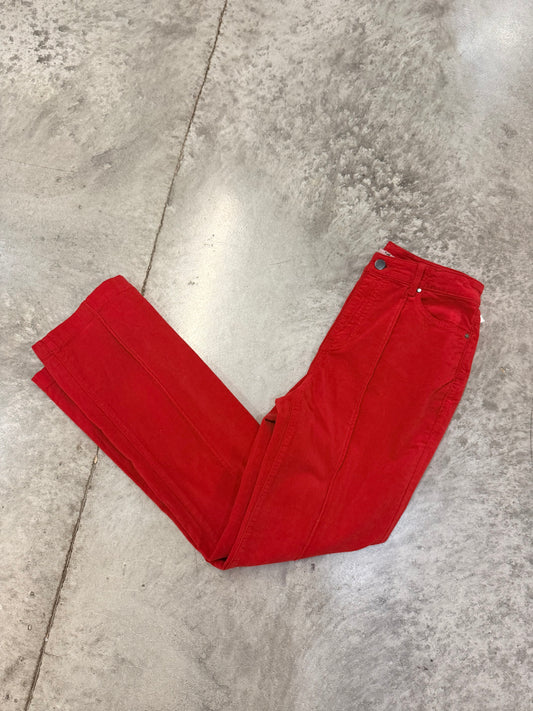Red Velveteen Bootcut Pants