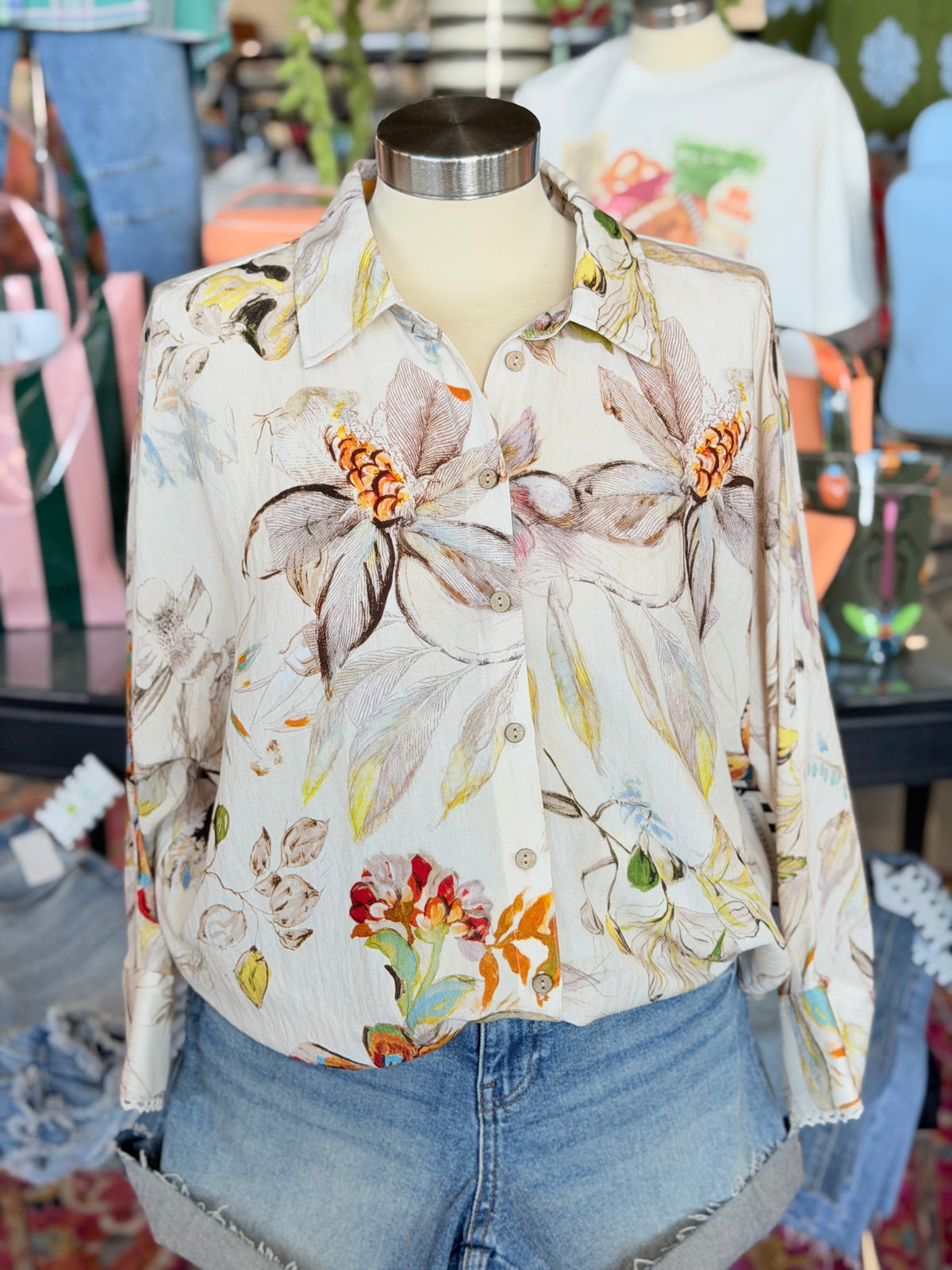 Brown Floral LS Top