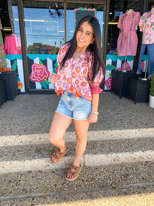 Boho sunburst peasant top