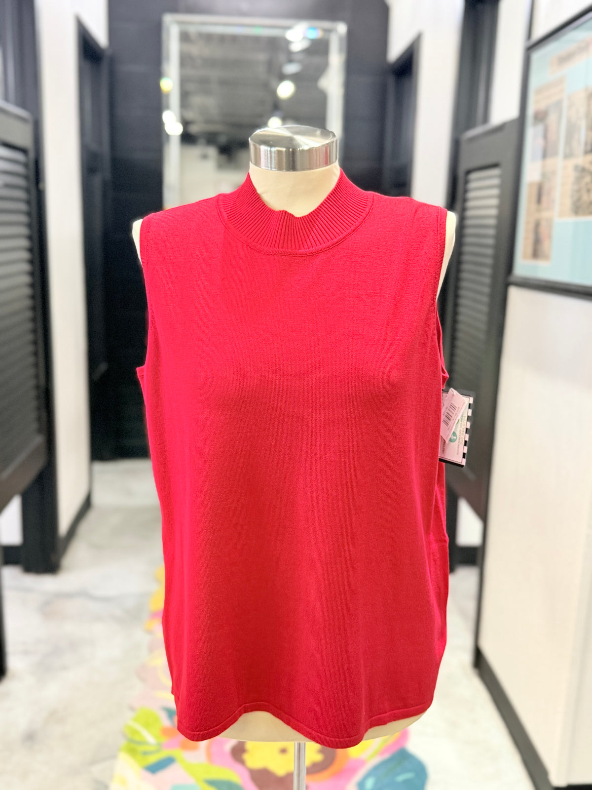 Red Mock Neck Sleeveless Shell