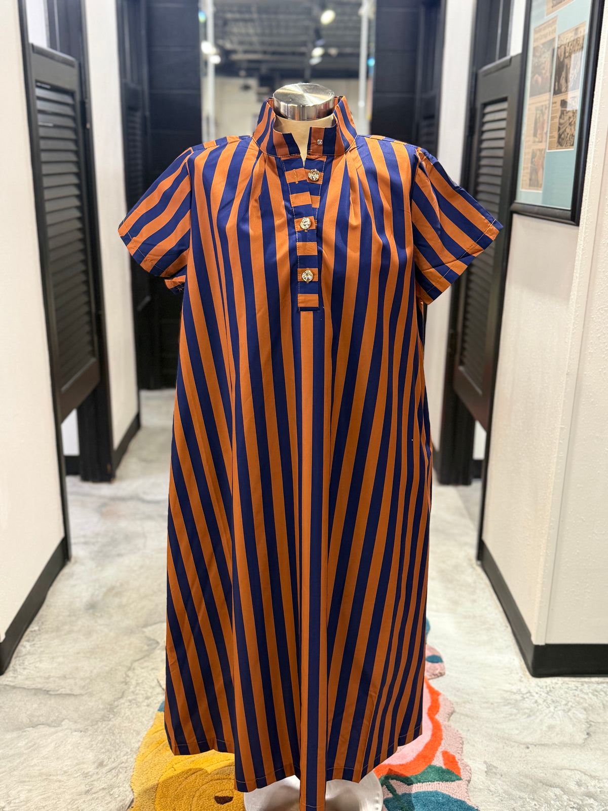 Brown/Navy Stripe Midi Dress