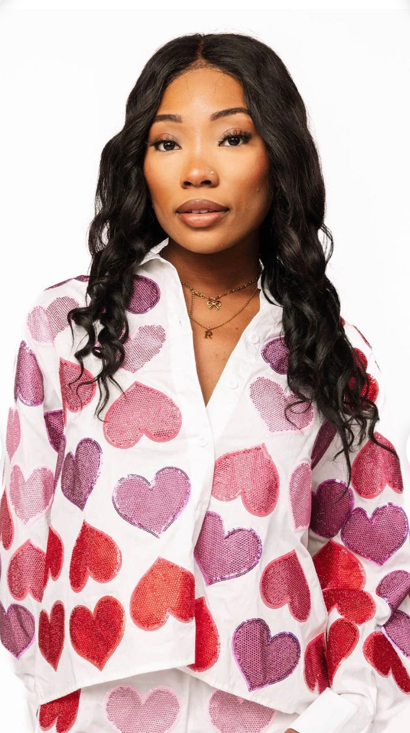 Hearts Button Up Top