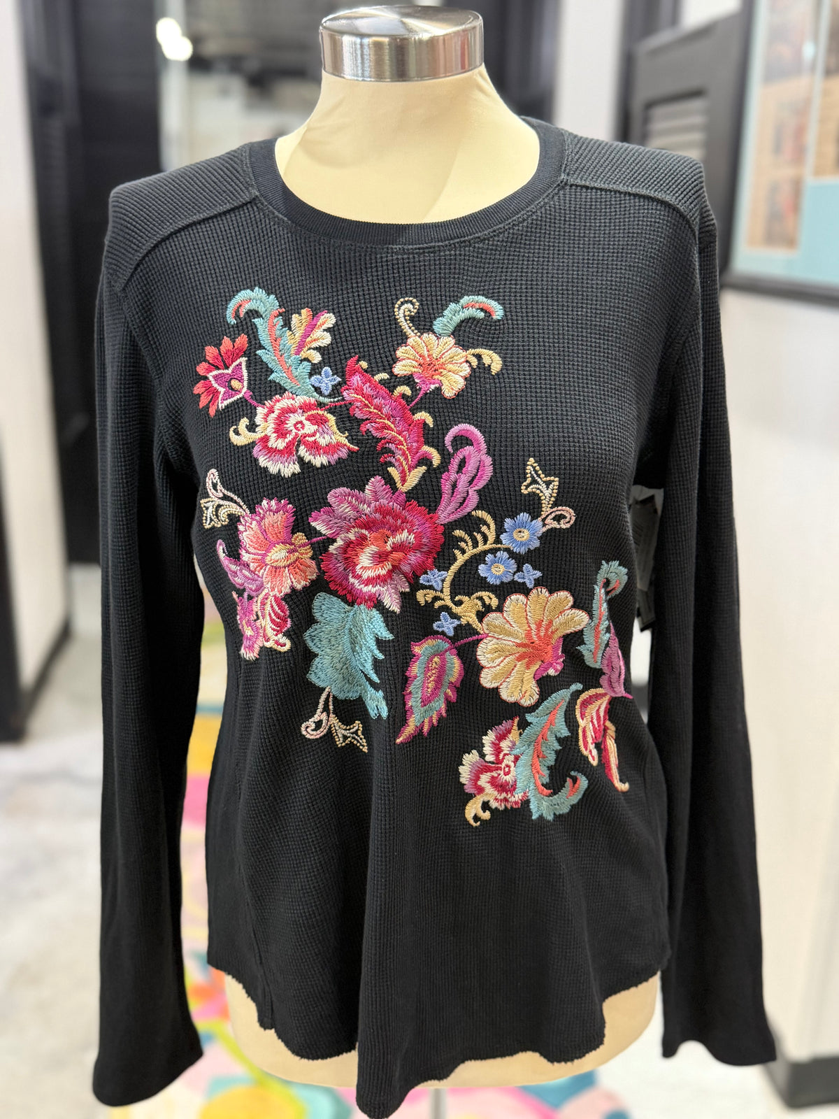 Tazari Contrast Seam Waffle Top