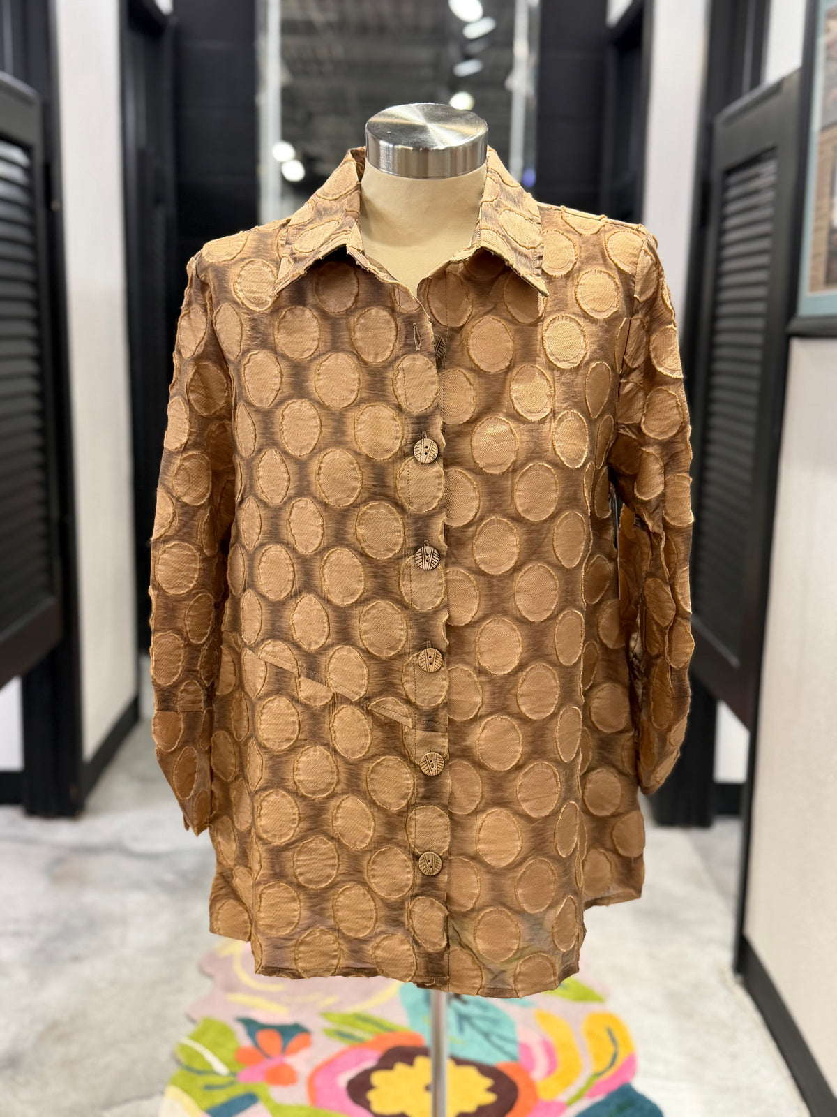 Copper Polka Dot Button Up Top