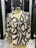 Ivory/Black Pathways Zipper Top
