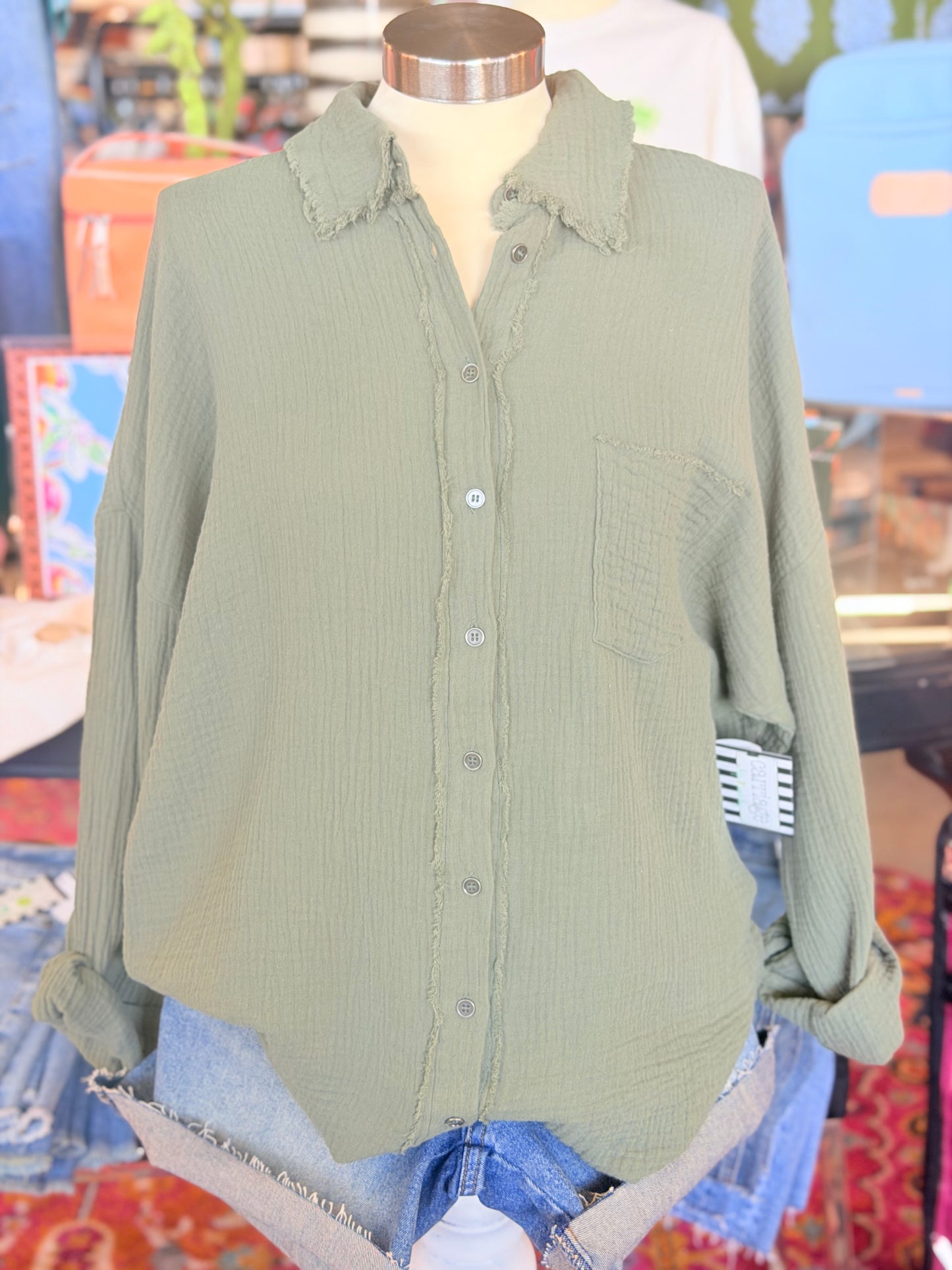 Gauze Oversized Raw Edge Top