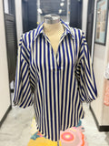 Blue & White Stripe Balloon Sleeve Top