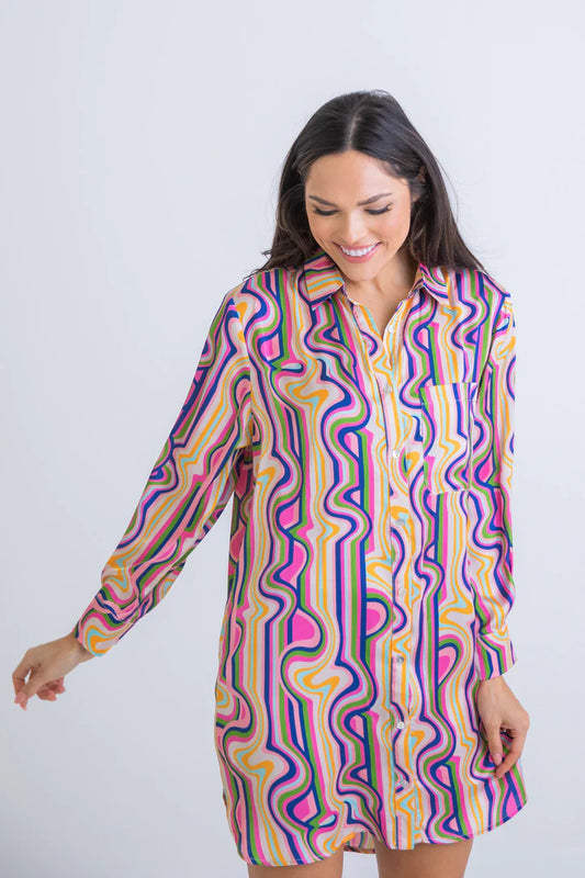 Bright Geometric Shirt Dress