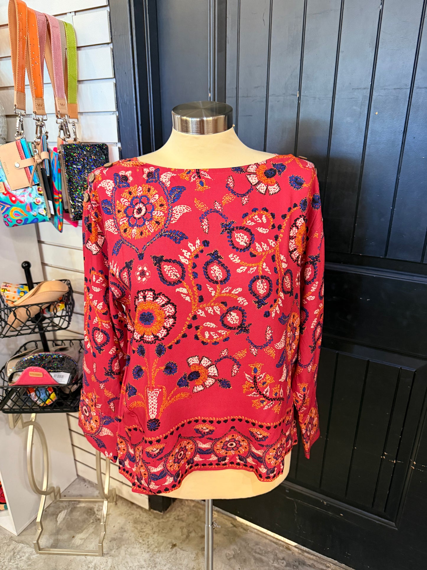 Red Multi Print Boxy Top