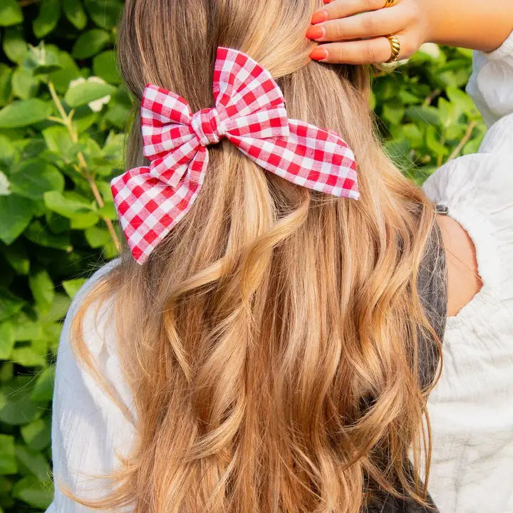 Red Gingham Bow Clip