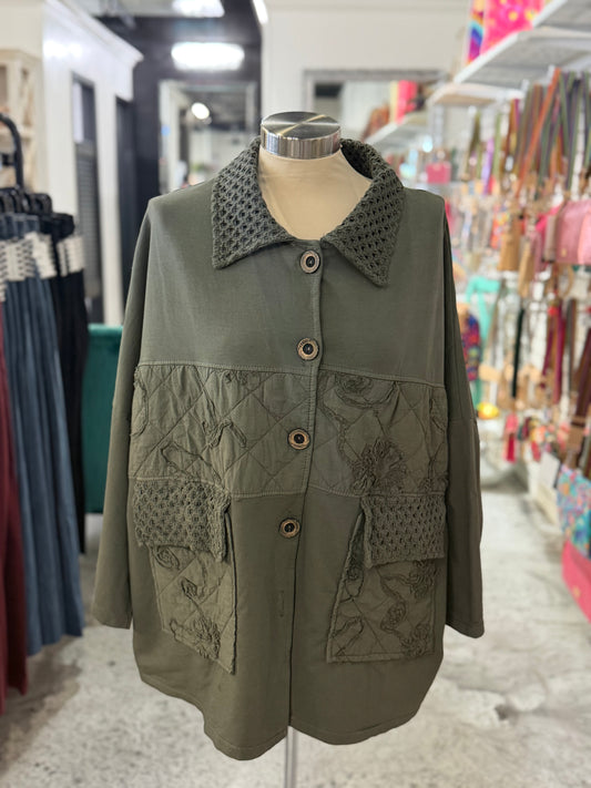 Olive Mesh Collar Jacket