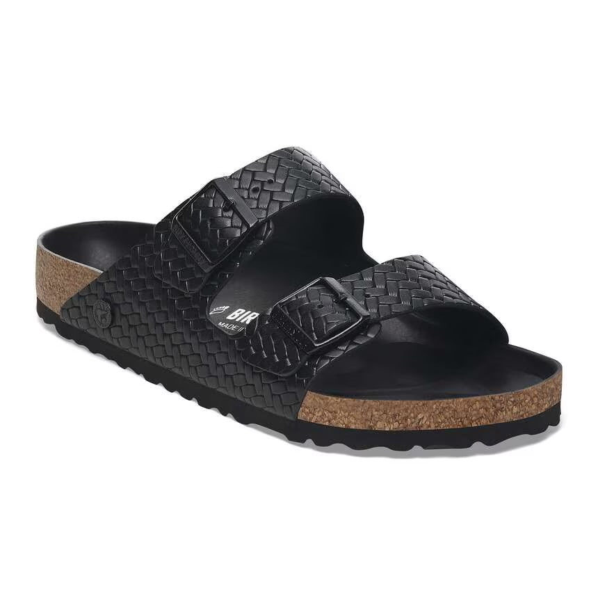 Arizona Rivet Woven Embossed Black Leather NARROW