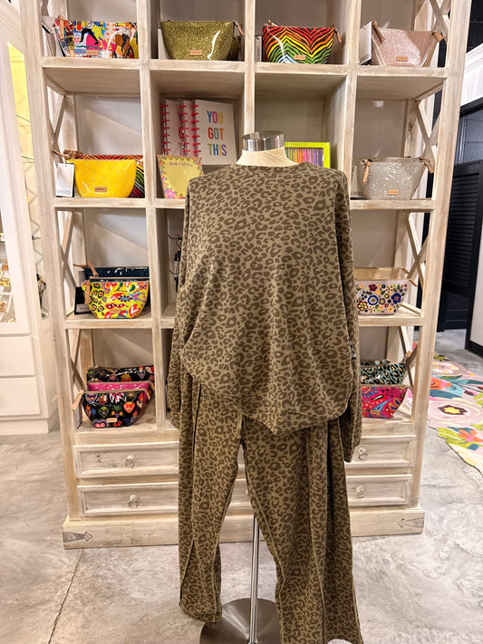 Olive Leopard Seam Detail Barrel Pants