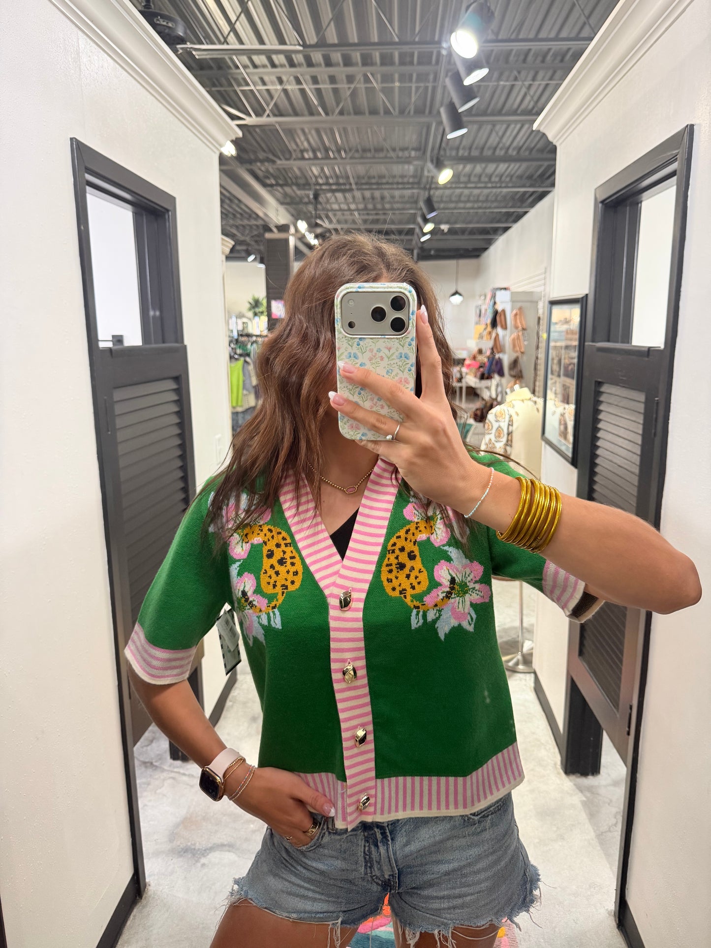 Green Tiger Print Cardigan