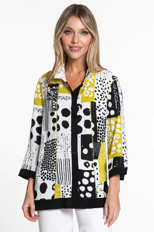 Woven Print Button up Black and White Tunic