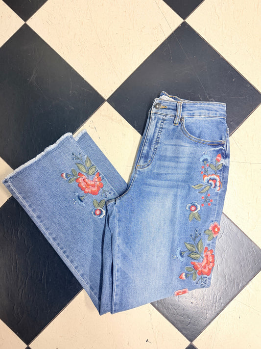 Coral Floral Embroidered Jeans