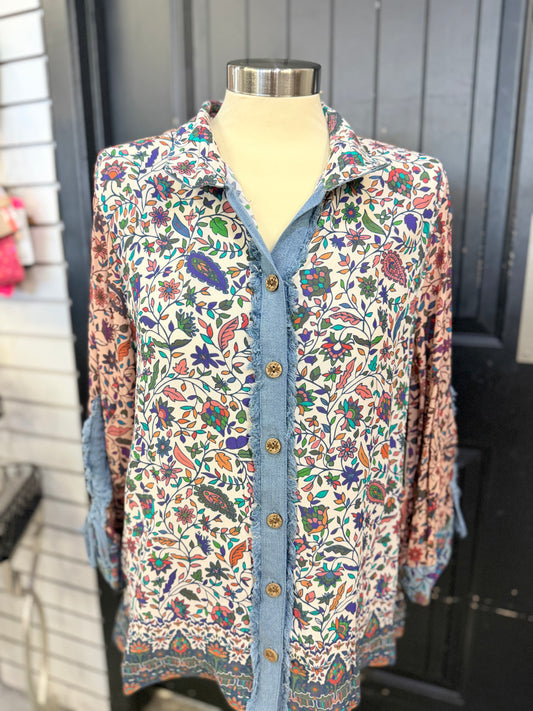 Chambray Multiprint Top