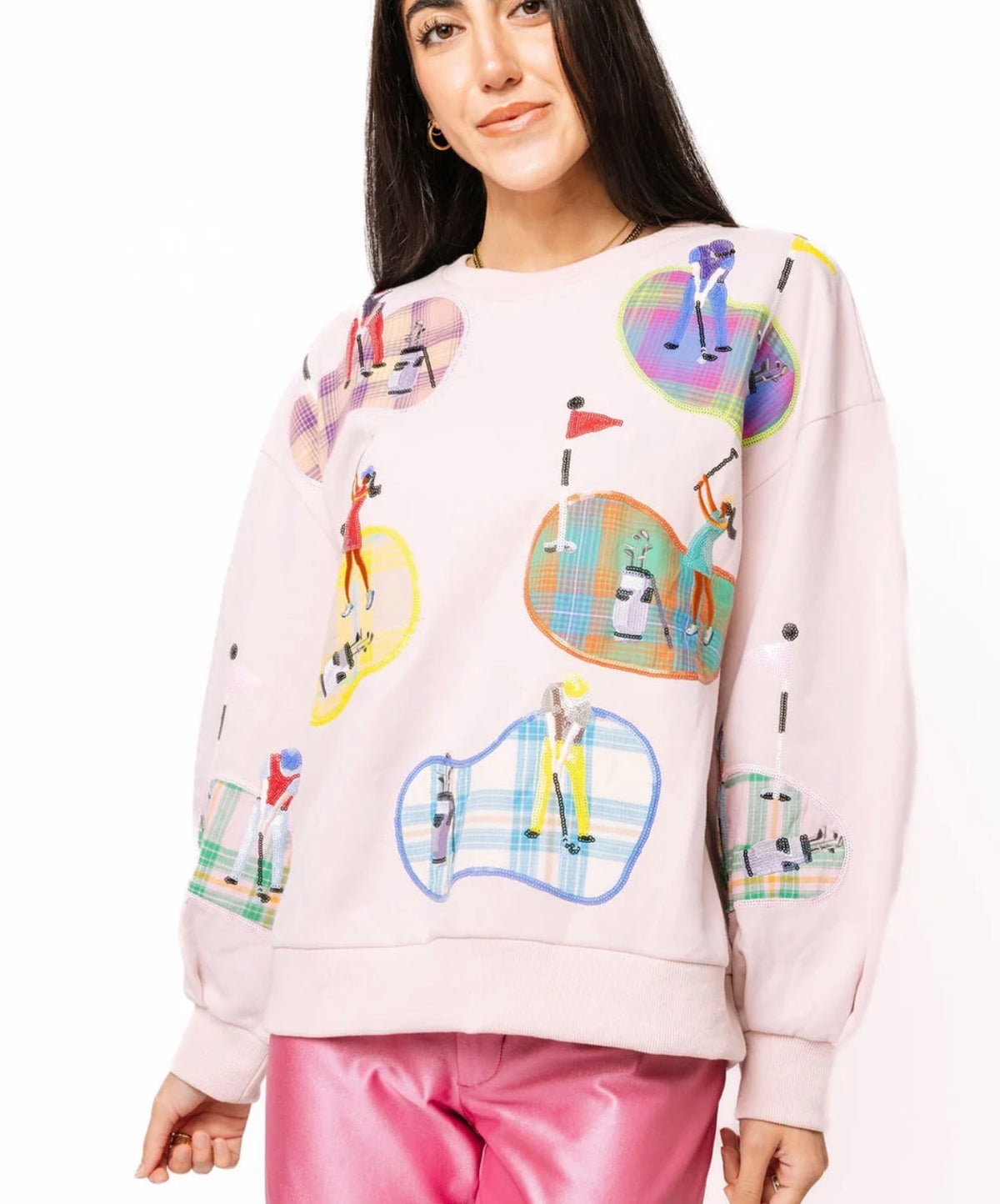 Pink Plaid Golfers Putting Sweatshirt